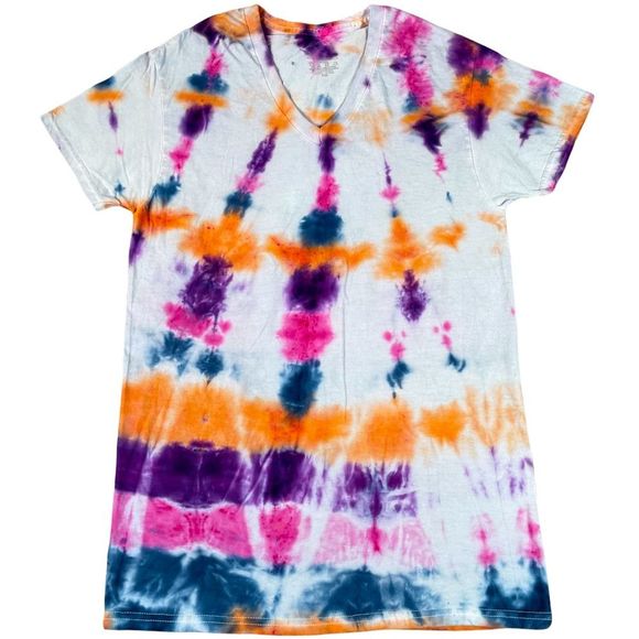 Fruit of the Loom size small colorful tie dye short sleeve white vneck shirt - Picture 1 of 9